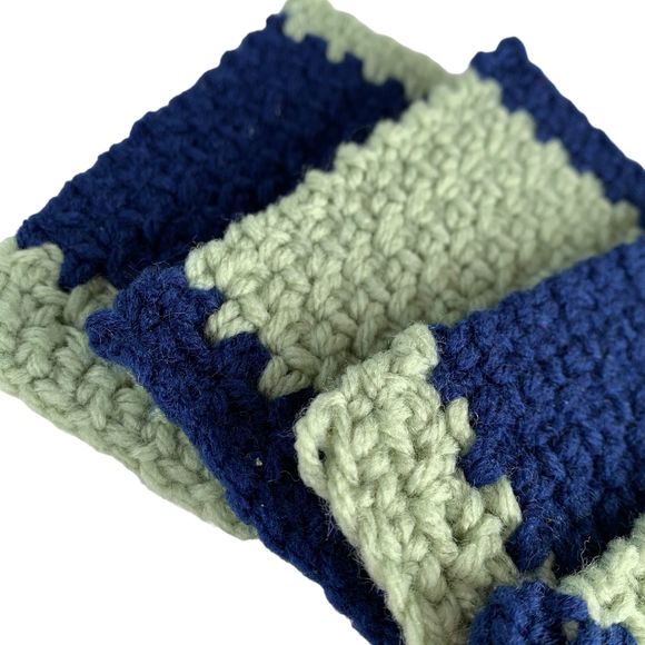 Mug Rugs Coasters Handmade Crochet Navy Blue Green Vinyl Back Set of 4 - Picture 5 of 11